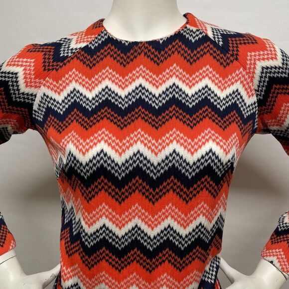 VINTAGE 60s 70s Romper Playsuit Shorts ZIGZAG S 6 - Picture 10 of 14